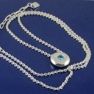 Purely Silver .999 .8ct Blue CZ Pendant & Chain